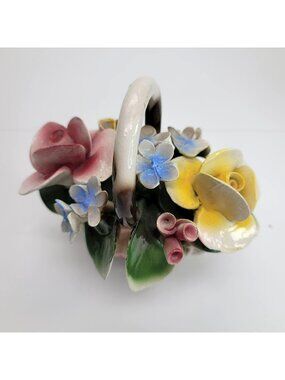 Ceramic Flower Basket of Roses Italian Nuova Capodimonte Porcelain Decor Pd114